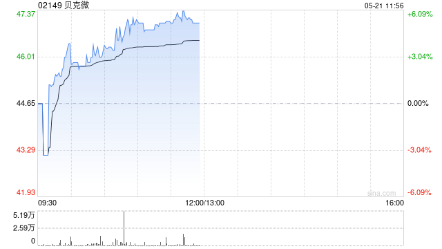 贝克微午前涨超6% 计划以每股40港元配售最多300万新H股