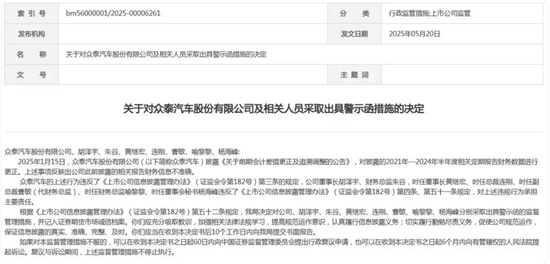 众泰汽车被警示！去年仅卖出14辆车，亏损10亿元，董监高薪酬却达955万元，大涨61%