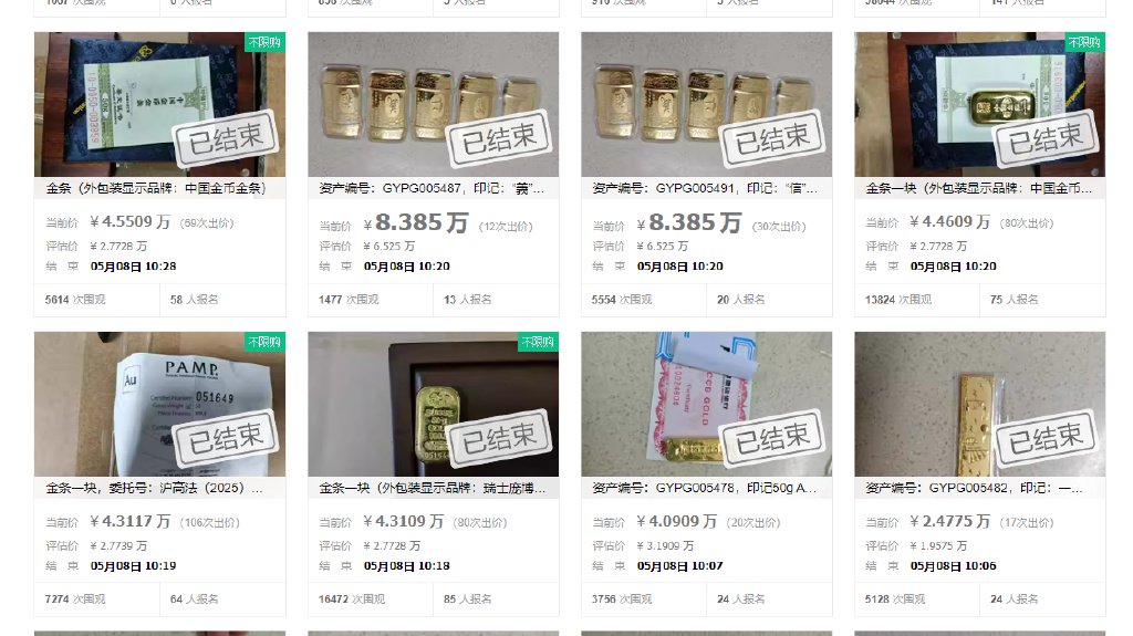 金价震荡下的淘金热：法拍金条数十次竞拍，有成交价超银行售价