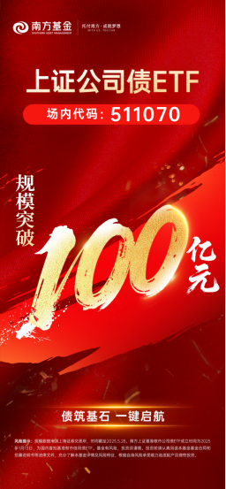 重要里程碑！南方上证公司债ETF（511070）突破100亿元