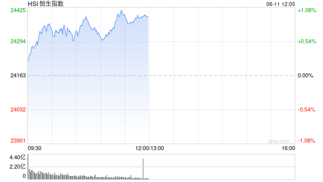 午评：港股恒指涨0.95% 科指涨1.18% 稀土概念大涨 中国稀土涨近13%