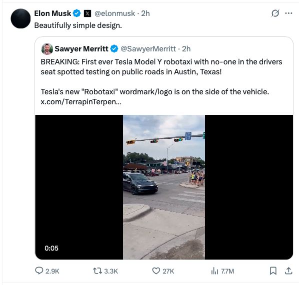 定了！马斯克：Robotaxi于6月22日开始试运行