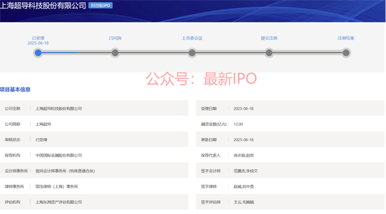 上海超导科创板IPO获受理:国内市占率第一,大客户包括中科院、南方电网,拟募资12亿,中金保荐