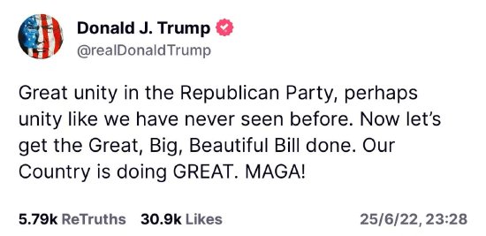 特朗普吹捧共和党团结,敦促就“大而美”法案采取行动