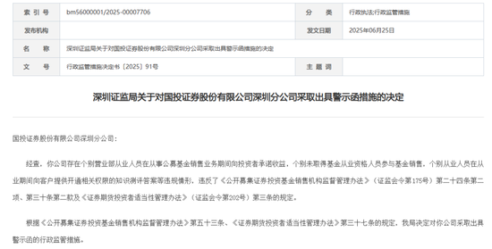 董事长刚升迁，国投证券收罚单