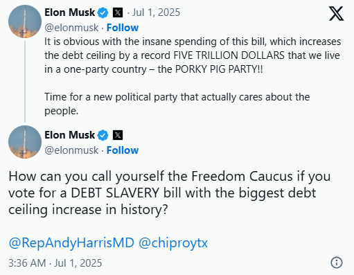 马斯克将特朗普的税收法案斥为 “债务奴役”，并誓言罢免支持该法案的共和党人