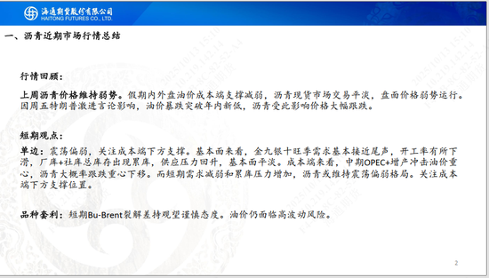 【沥青周报】沥青基本面转淡，关注成本端下方支撑