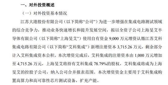 欲增资控股芯片测试公司,002077股价“抢跑”