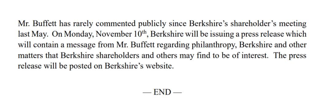 下周一，巴菲特发声