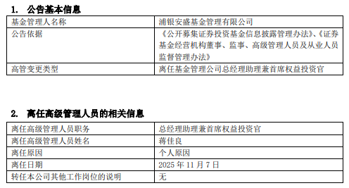 浦银安盛投资总监蒋佳良卸任 七年业绩现“冰火两重天”