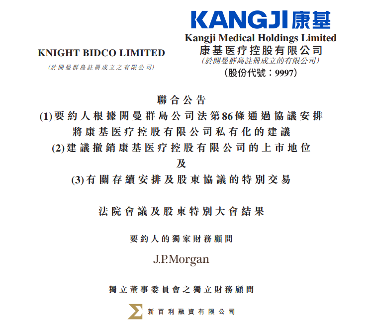 康基医疗(09997)通过私有化,将于12月9日退市
